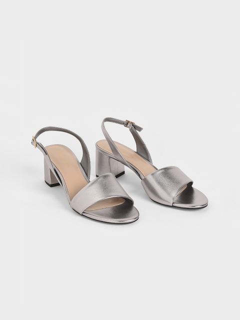 

CHARLES & KEITH Women Silver-Toned Textured Mules