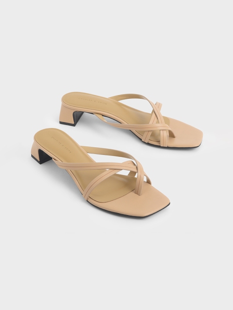 

CHARLES & KEITH Women Nude-Coloured Embellished Mules
