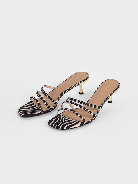 

CHARLES & KEITH Women Black & Off-White Solid Sandals