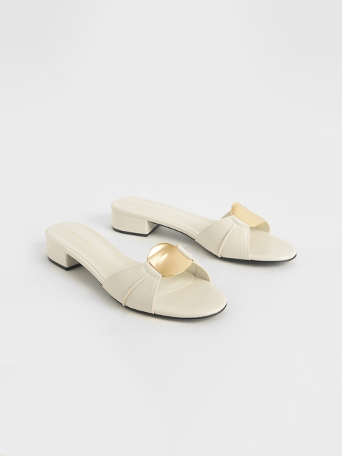 

CHARLES & KEITH Women White Solid Mules