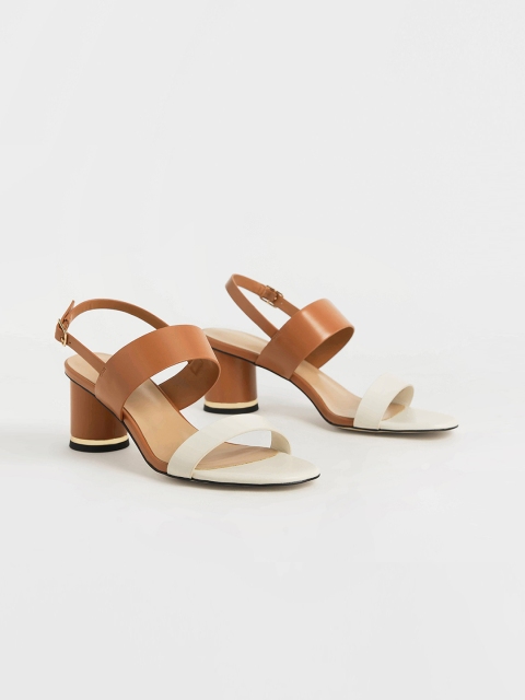 

CHARLES & KEITH Women White & Brown Colourblocked Heels