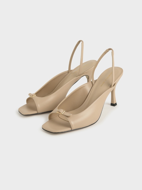 

CHARLES & KEITH Women Nude-Coloured Solid Peep Toes