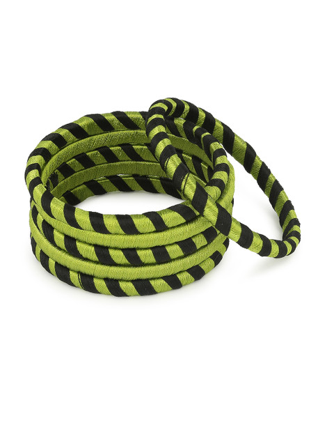 

AKSHARA Girls Set of 6 Green and Black Handcrafted Bangles