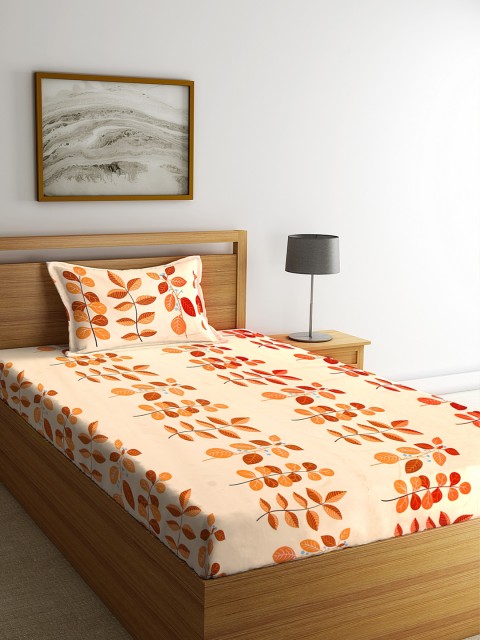 

KLOTTHE Beige & Brown Printed 210 TC Single Bedsheet with 1 Pillow Cover