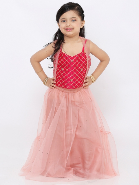 

SALWAR STUDIO Girls Pink Zari Embroidered Ready To Wear Net Lehenga Choli with Jacket