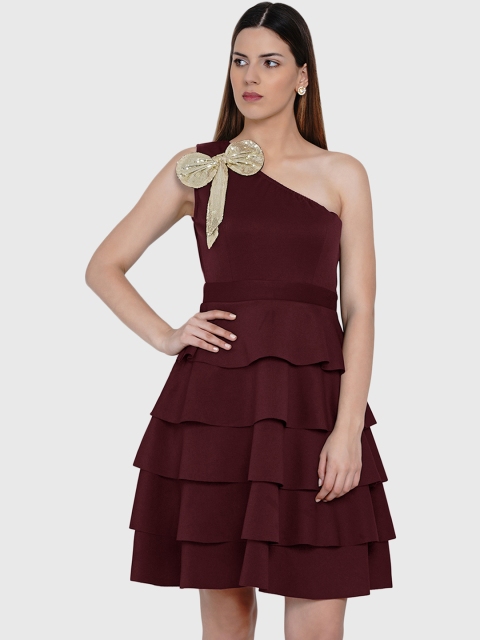 

Samshek Women Burgundy Solid Fit and Flare Dress