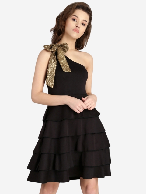 

Samshek Women Black Solid Fit and Flare Dress