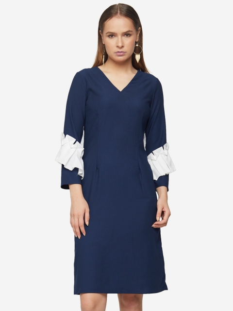

Samshek Women Blue Solid Fit and Flare Dress
