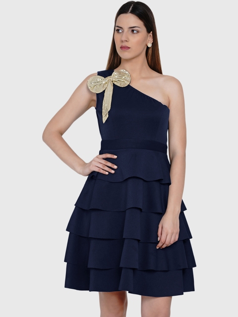 

Samshek Women Blue Solid Fit and Flare Dress