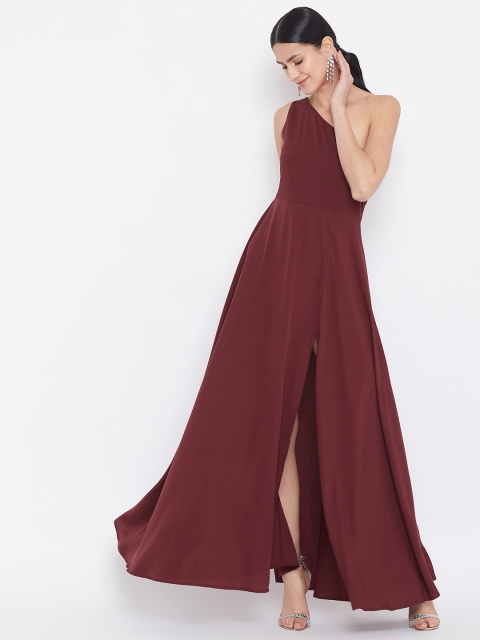

Berrylush Women Maroon Solid Maxi Dress