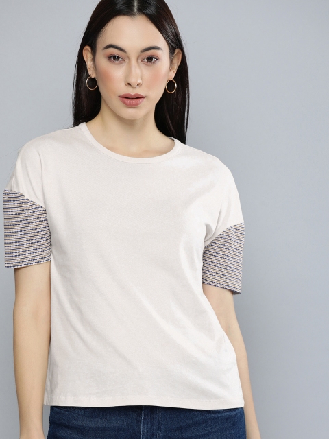 

Chemistry Women Peach-Coloured Solid Round Neck T-shirt