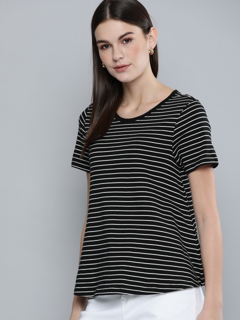 

Chemistry Women Black Striped Round Neck T-shirt