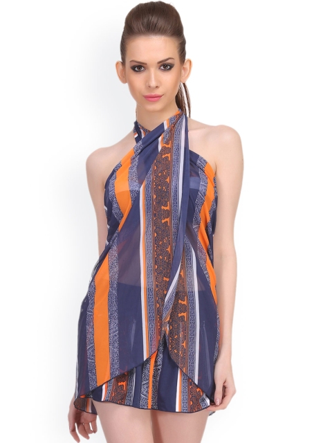 

Clovia Blue Printed Swimwear with Sarong SM0034P08S