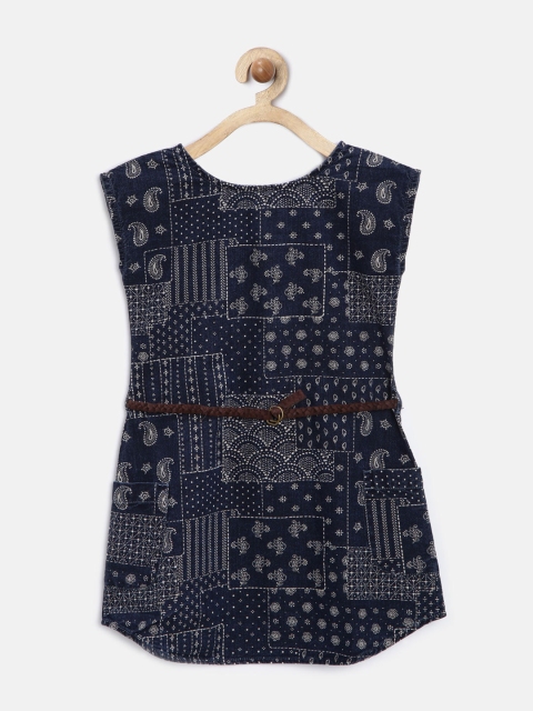 

Gini & Jony Girls Navy Printed Fit & Flare Dress, Navy blue
