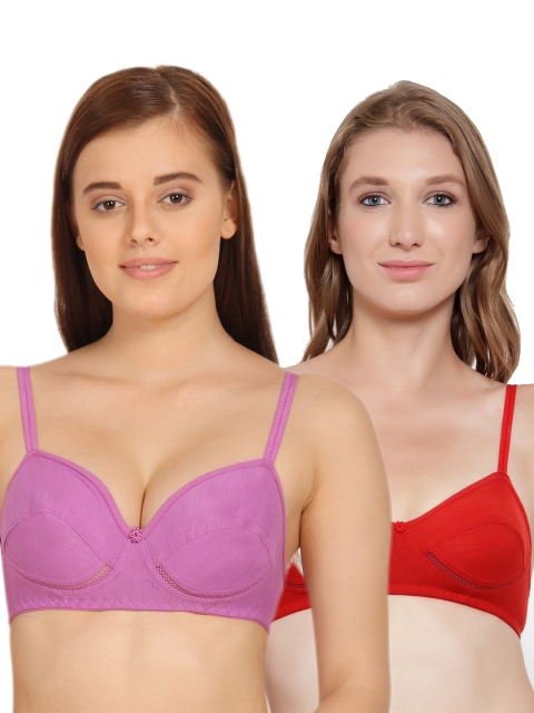 

Innocence Pack Of 2 Red & Purple Solid Non-Wired Non Padded Everyday Bra