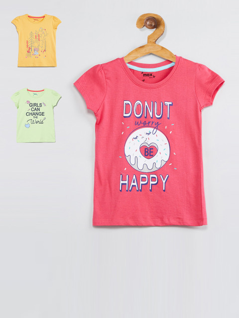 

max Girls Pack Of 3 Printed Tops, Coral