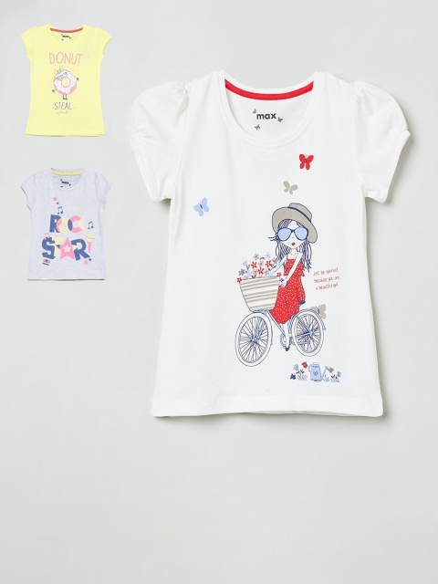 

max Girls Pack Of 3 Off-White Printed A-Line Top