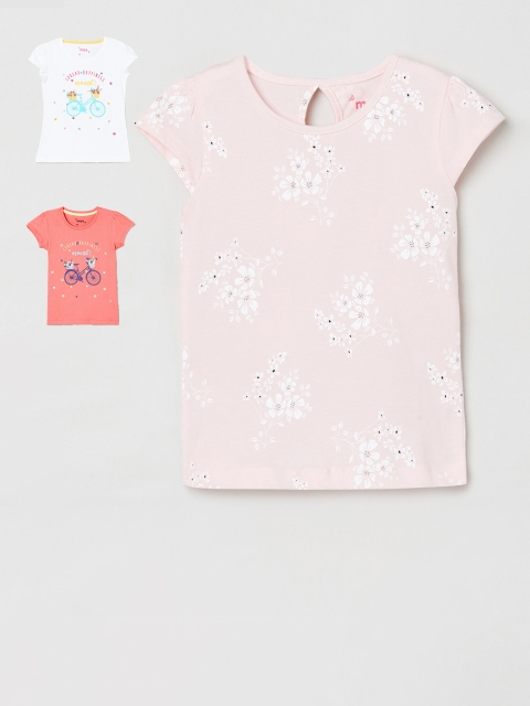 

max Girls Pink Set of 3 Printed Round Neck T-shirt