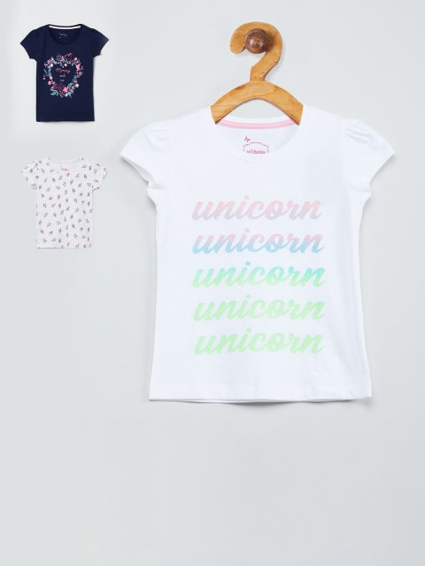 

max Girls Pack Of 3 Printed Round Neck T-shirts, White