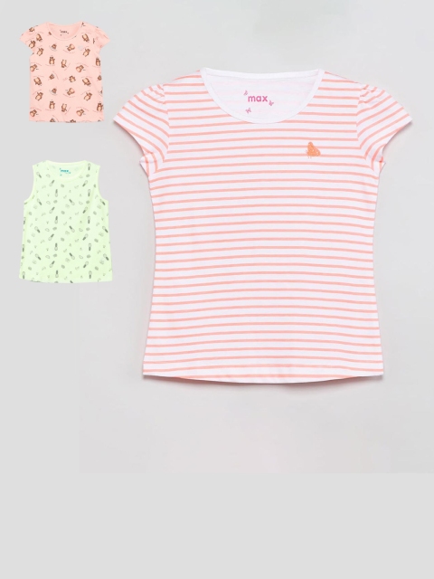 

max Girls Pack Of 3 Printed Round Neck T-shirts, Pink