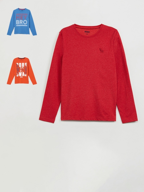 

max Boys Pack Of 3 Printed Round Neck Cotton T-shirt, Red