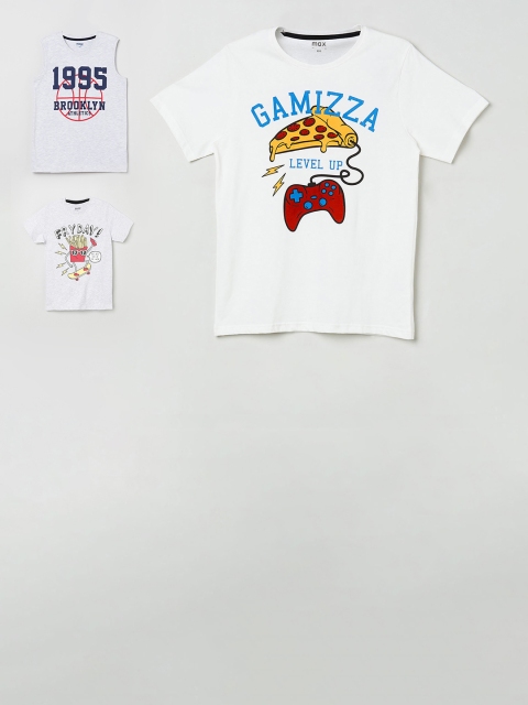 

max Boys Pack of 3 Printed Pure Cotton T-shirts, White
