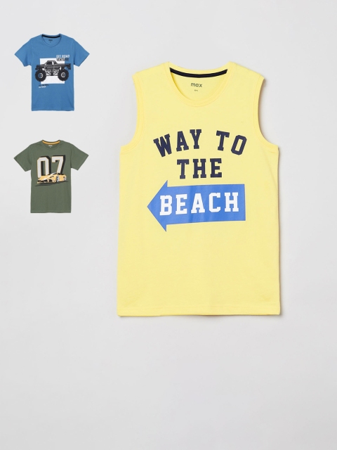 

max Boys Blue Set of 3 Printed Round Neck T-shirt