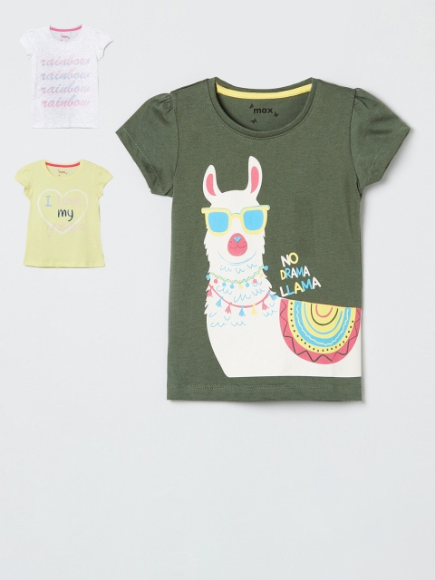 

max Girls Pack Of 3 Printed T-shirts, Green