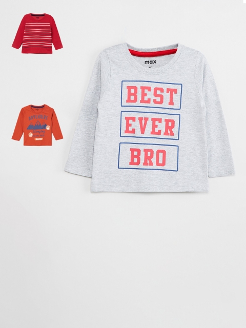 

max Boys Pack Of 3 Printed Round Neck T-shirts, Grey
