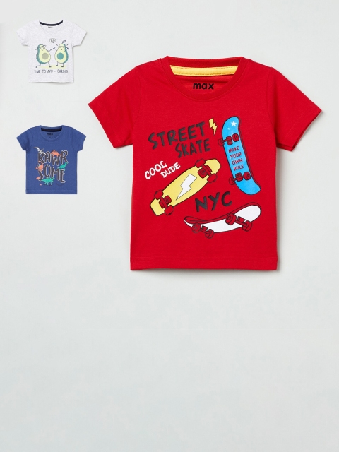 

max Boys Pack Of 3 Printed Pure Cotton T-shirts, Red