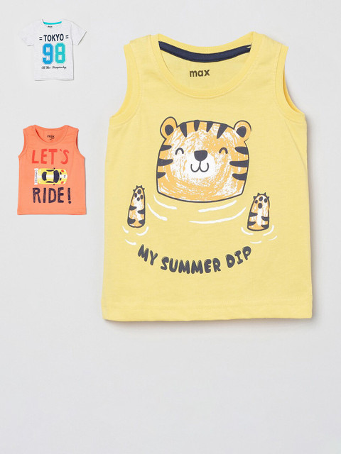 

max Boys Pack Of 3 Printed Round Neck Cotton T-shirt, Yellow