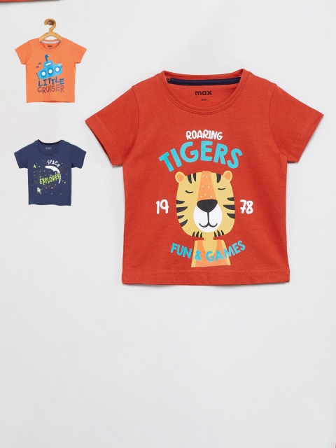 

max Boys Pack Of 3 Printed Round Neck T-shirt, Orange
