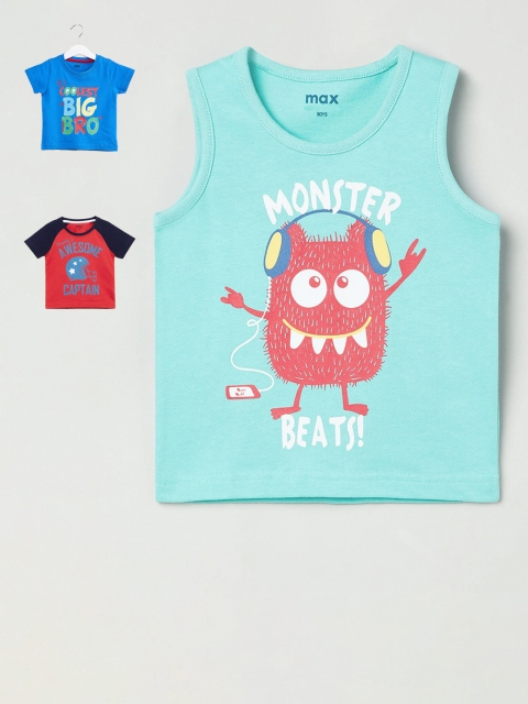 

max Boys Pack Of 3 Printed Round Neck T-shirts, Blue