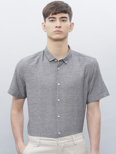 

ether Grey Antimicrobial Cotton Linen Slim Fit Shirt