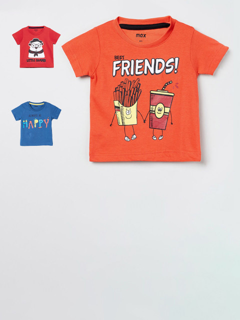 

max Boys Pack of 3 Pure Cotton T-shirts, Orange