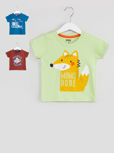 

max Boys Pack Of 3 Printed Pure Cotton T-shirts, Green