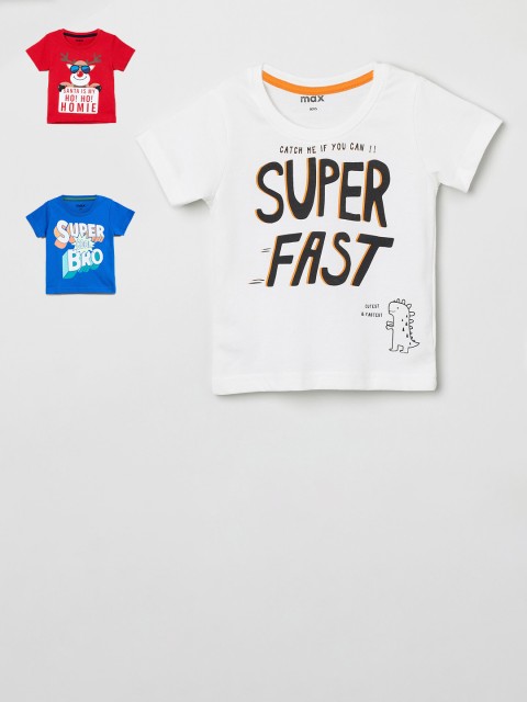 

max Boys Pack Of 3 Printed Round Neck T-shirts, White