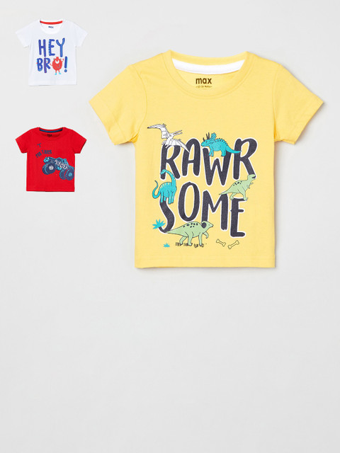 

max Boys Pack of 3 Pure Cotton T-shirts, Yellow