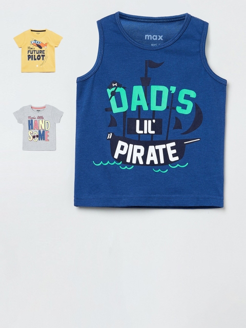 

max Boys Pack Of 3 Printed T-shirts, Blue