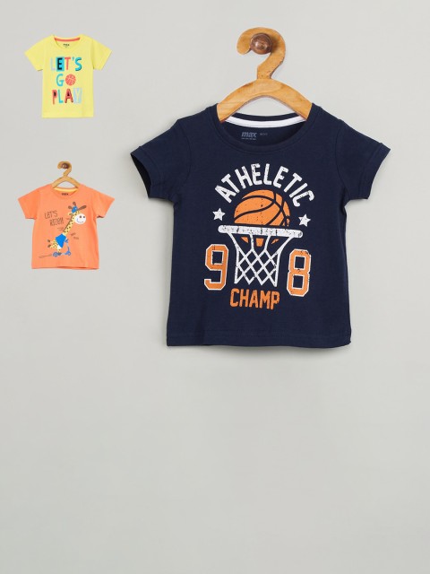 

max Boys Pack Of 3 Printed Pure Cotton T-shirts, Navy blue