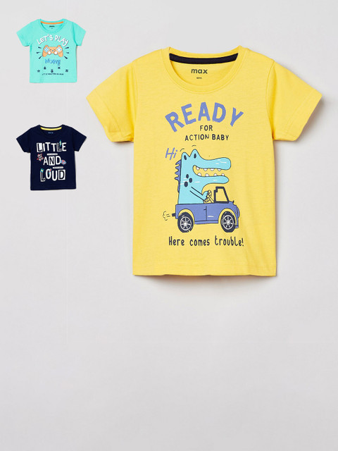 

max Boys Pack Of 3 Printed Round Neck T-shirts, Yellow