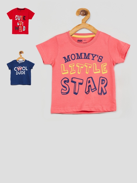 

max Boys Pack Of 3 Printed Round Neck T-shirt, Peach