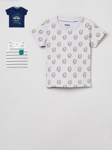 

max Boys Pack Of 3 Printed Pure Cotton T-shirts, Grey