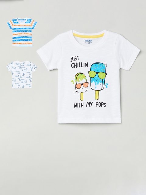 

max Boys White Printed Round Neck T-shirt