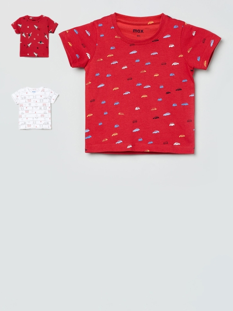 

max Boys Pack Of 3 Printed Round Neck T-shirts, Red