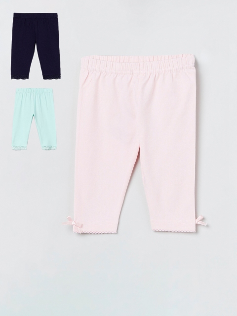 

max Girls Pack Of 3 Pink & Navy Blue Solid Leggings