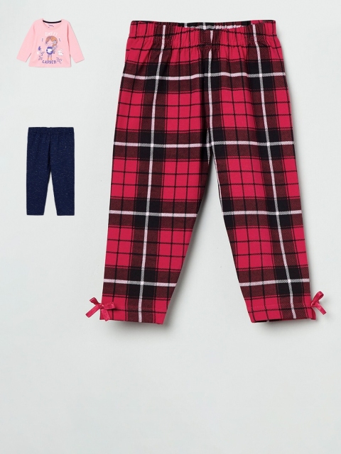 

max Girls Pack of 3 Red & Navy Blue Leggings with Tshirt