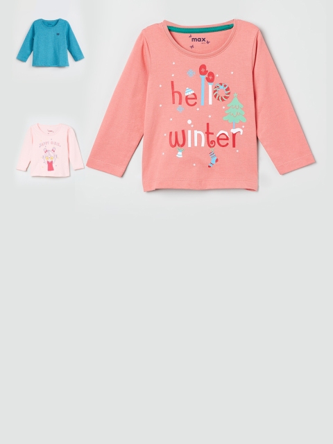 

max Girls Pack Of 3 Printed Tops, Peach