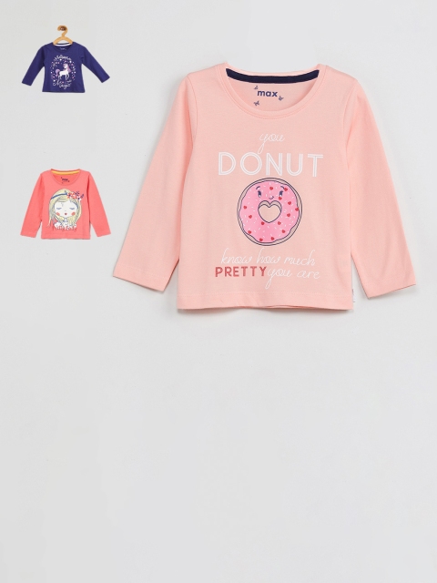 

max Girls Pack Of 3 Printed T-Shirts, Pink