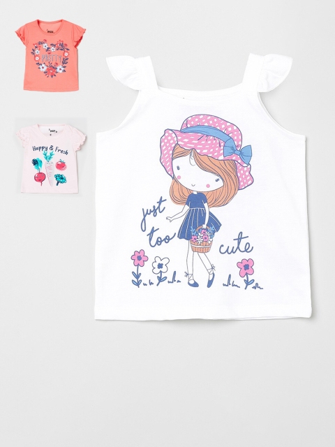 

max Girls Pack Of 3 Printed Round Neck Cotton T-shirt, Pink